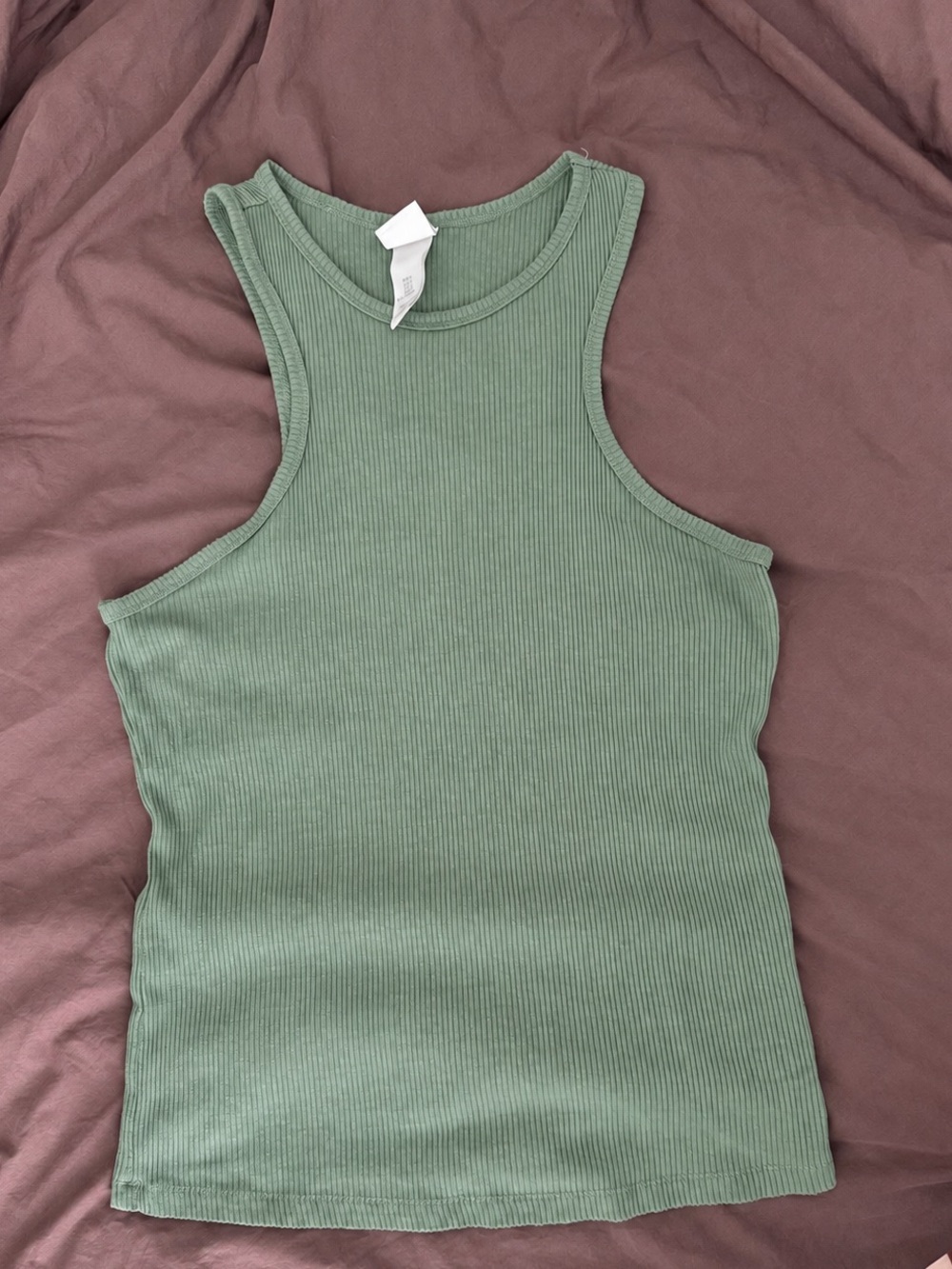 H&M Ribbed High Neck Tank - Sage Green